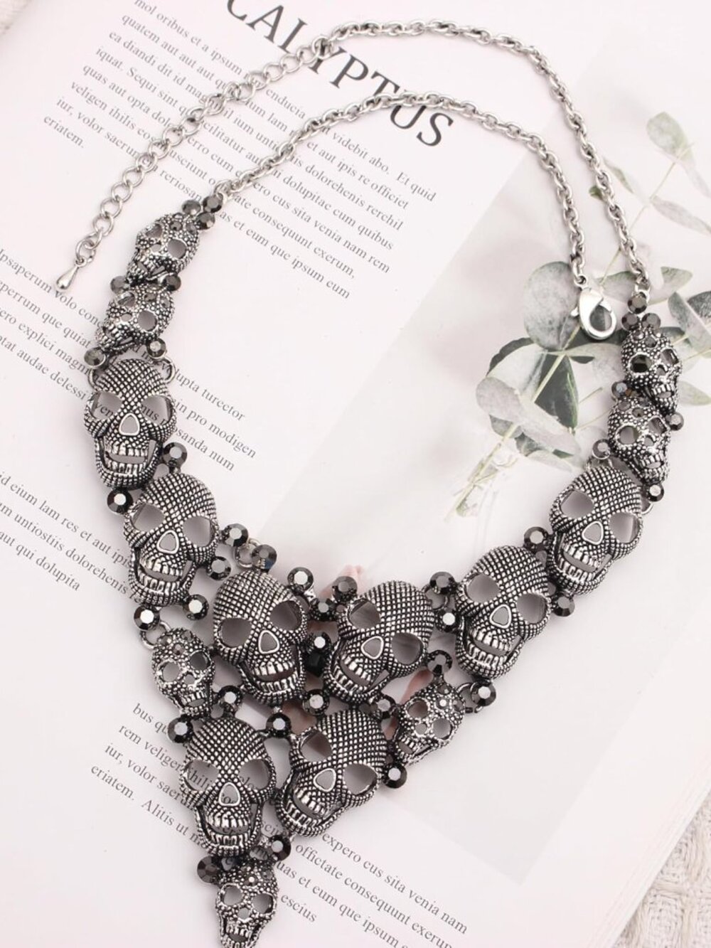Halloween Gothic Skull Skeleton Collar Statement Necklace Dangle Earring Costume - Picture 4 of 7